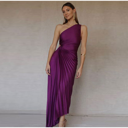 Elegante Damen Abendkleid Ein-Schulter Taillierte Falten