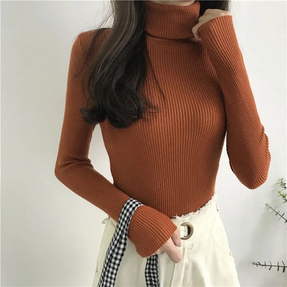 Norvielle Damen Strickpullover Hoher Kragen Gerippt