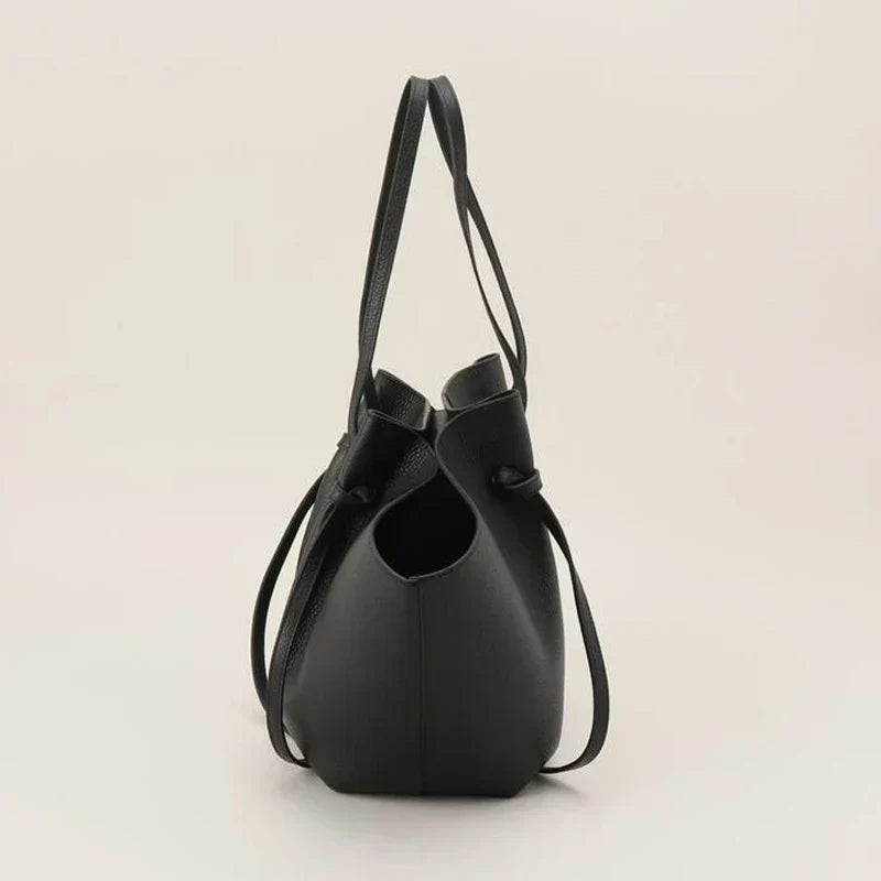 Damen Große Tote Tasche Leder Schleifendetail Lange Henkel