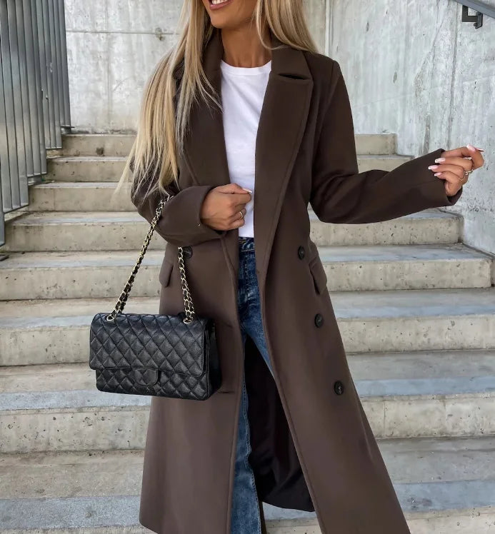 Damen Mantel Tailliert Mit Bindegürtel Elegantes Schwarz - Norvielle