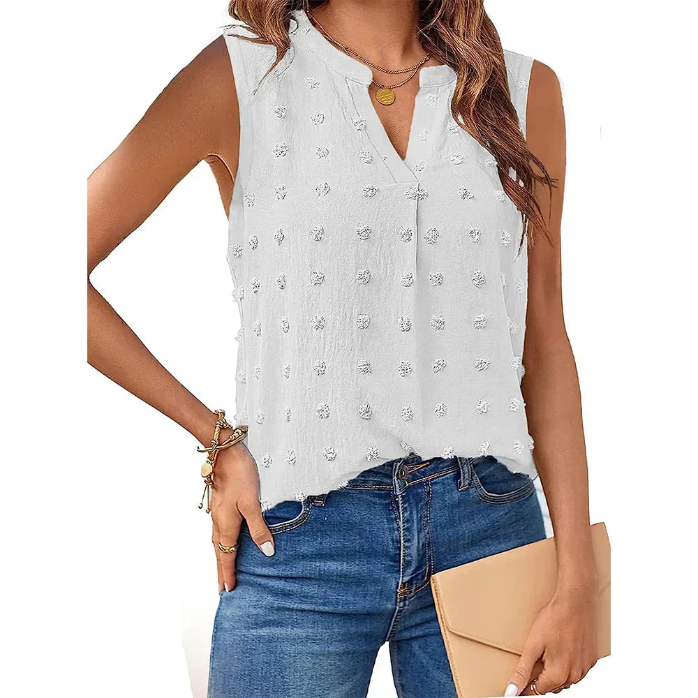 Damen Tanktop Ohne Ärmel V-Ausschnitt Bluse Sommer