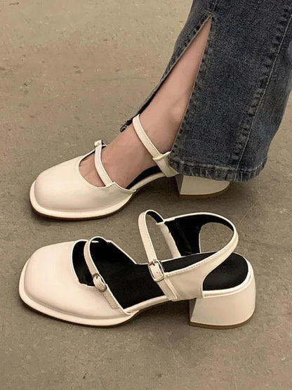 Damen Vintage Blocksandale Quadratische Spitze - Norvielle