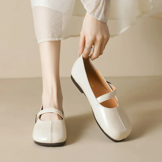 Damen Mary Jane Schuhe Runder Zehenabschluss Flach Leder Braun - Norvielle