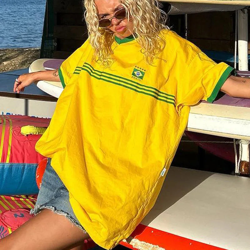 Damen Oversized T-Shirt Retro Football Stil Sportlich