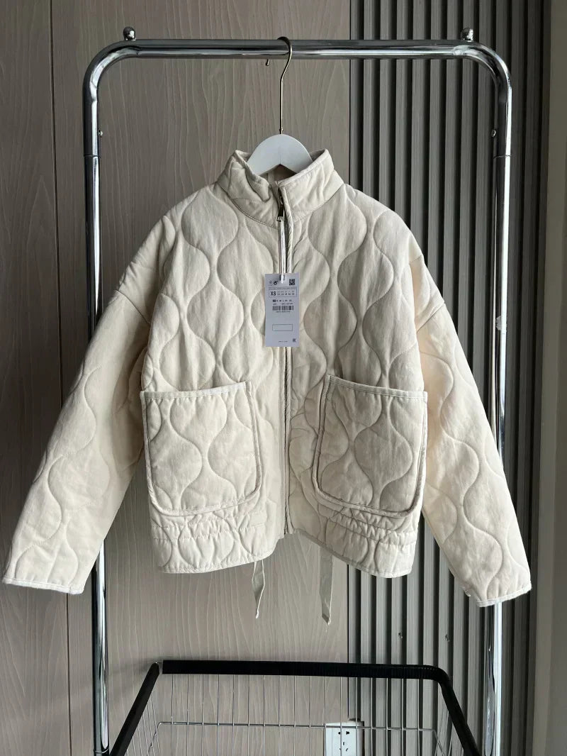 Damen Winterjacke Kuschelig Übergangsjacke mit Taschen