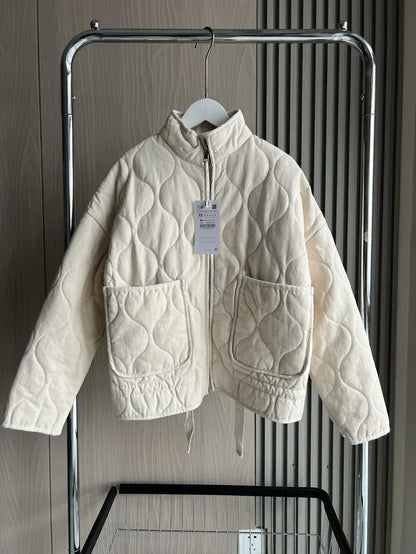 Damen Winterjacke Kuschelig Übergangsjacke mit Taschen