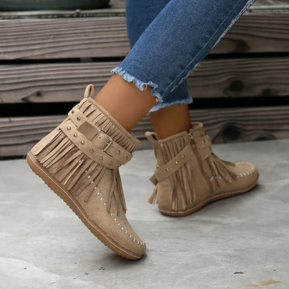 Damen Stiefeletten Fransen Nieten