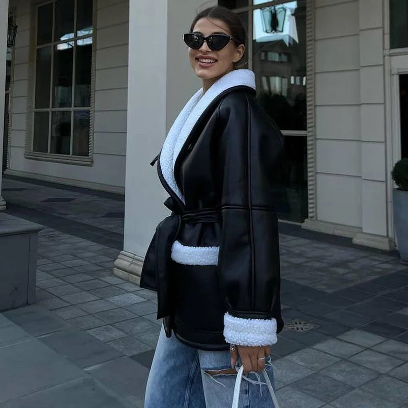 Damen Winterjacke Mit Gürtel Modisch Schwarz - Norvielle