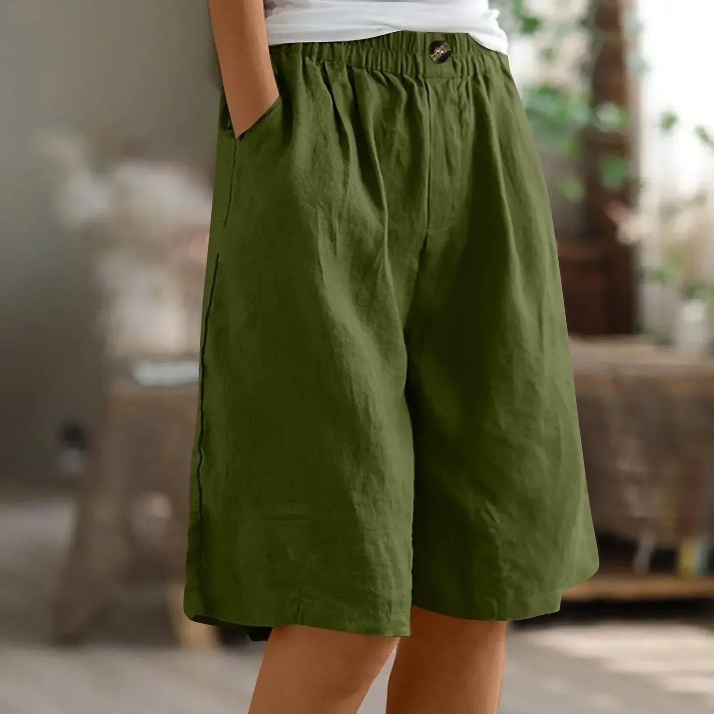 Damenhose Baumwoll-Leinen Beige