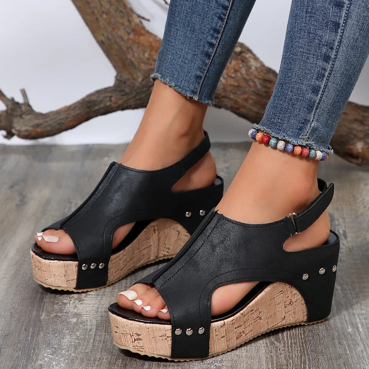 Norvielle Damen Orthopädische Keil-Sandalen Offene Spitze