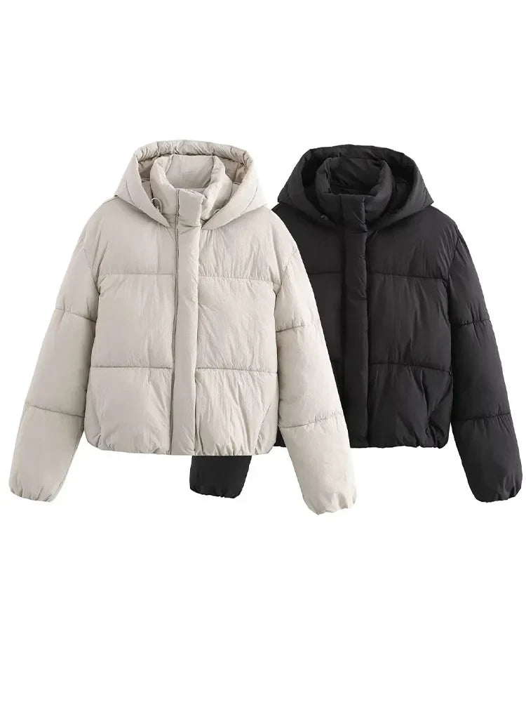 Damen Pufferjacke mit Kapuze Warm Stepp-Design Schwarz - Norvielle