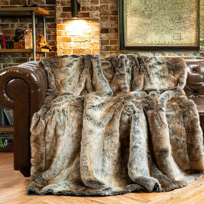 Kunstfell-Decke Flauschig Warm Beige Für Sofa Schlafzimmer