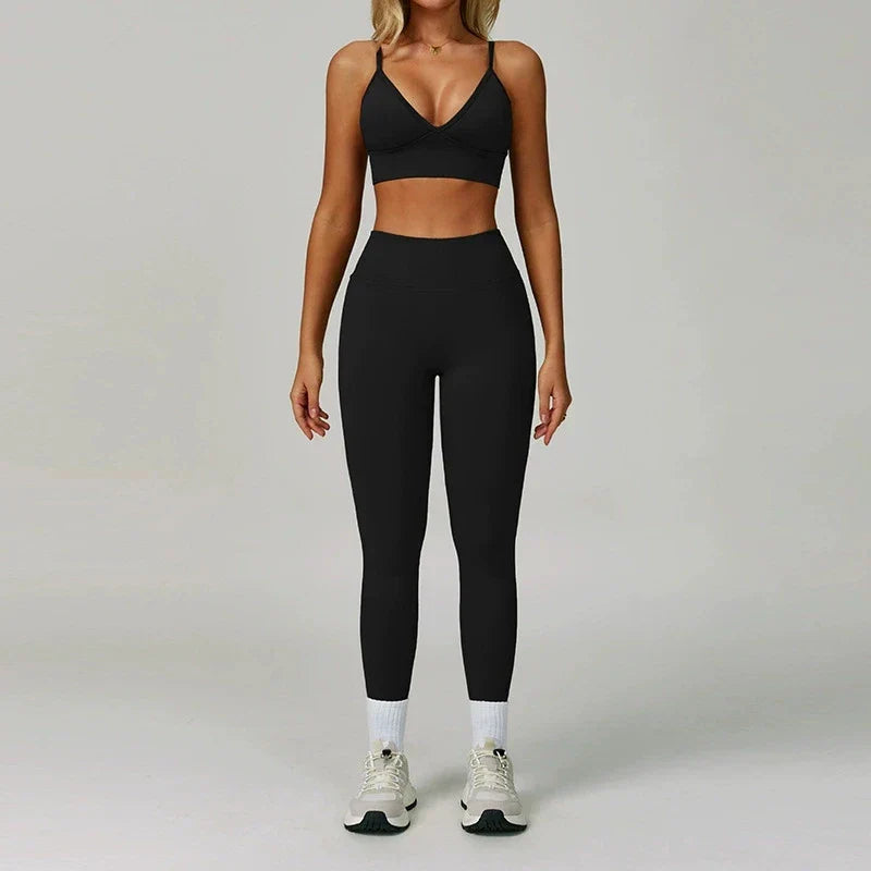Damen Sportoutfit 3-teilig Leggings BH Jacke