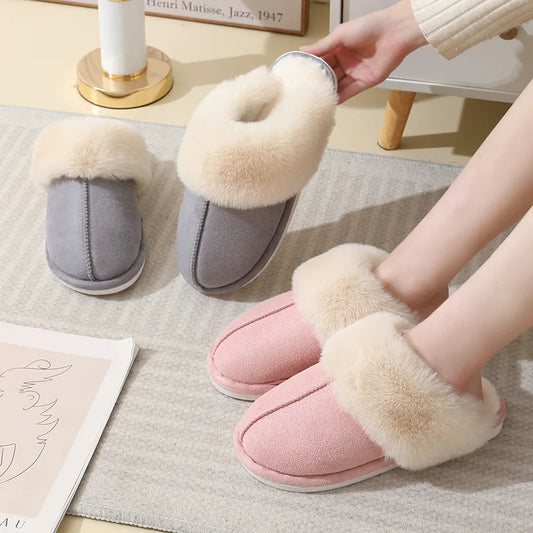 Damen Plüsch Mules Hausschuhe Weiches Futter Beige - Norvielle