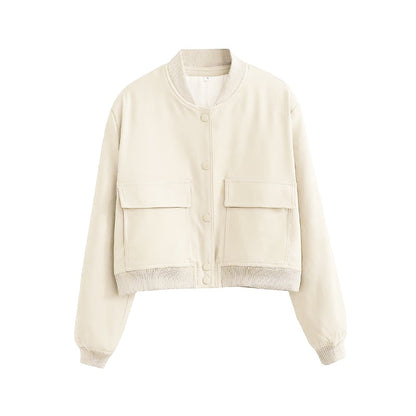 Damen Kurzjacke Taschen Modern Cropped Look
