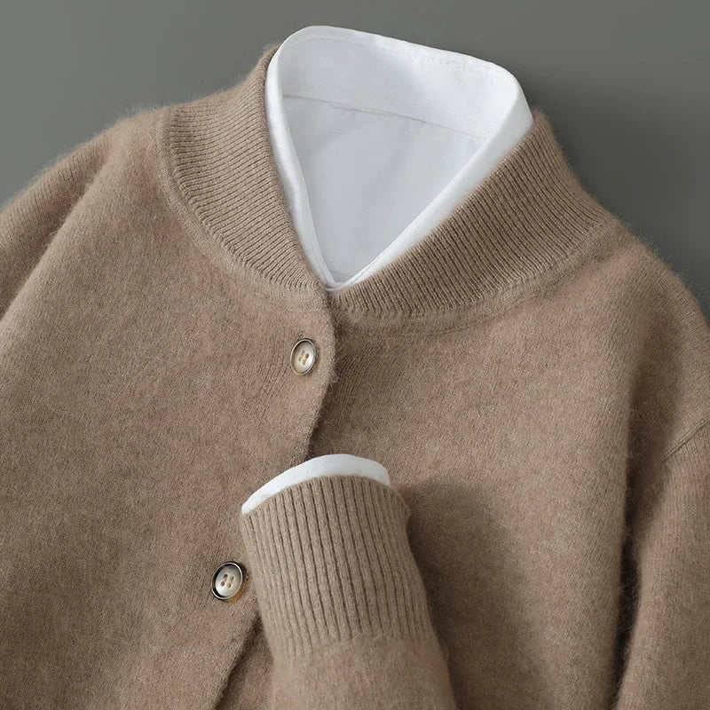 Damen Weiche Strickjacke mit Knöpfen Beige