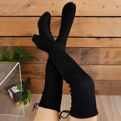 Damen Overknee Stiefel Blockabsatz Hoch Schaft