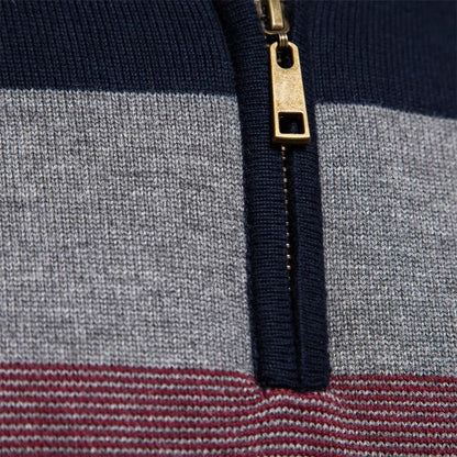 Gestreifter Pullover mit Reißverschluss und Stehkragen