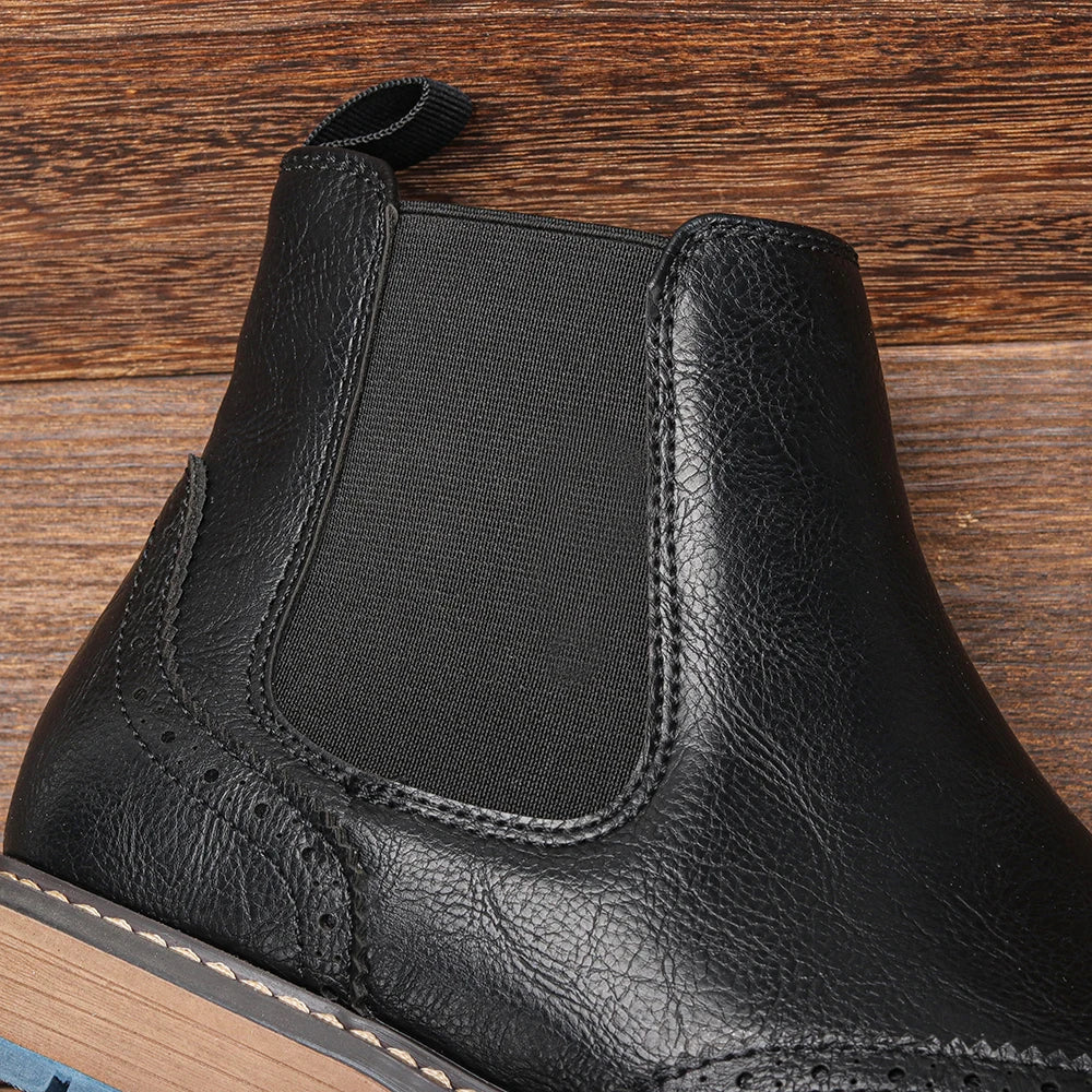 Overton Herren Chelsea Stiefel Brogue Leder