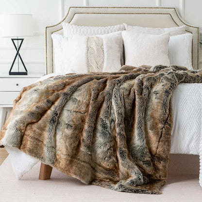 Kunstfell-Decke Flauschig Warm Beige Für Sofa Schlafzimmer
