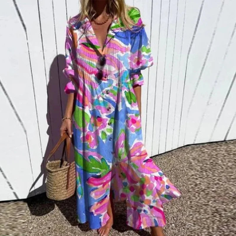 Norvielle Damen Bohemian Kleid Leicht Sommerfarben