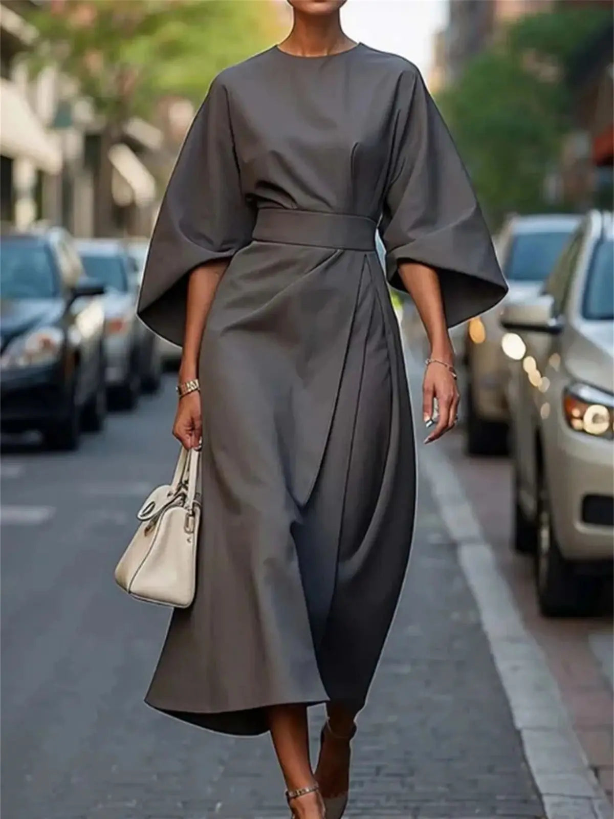 Damen Midikleid Laternenärmel Formal