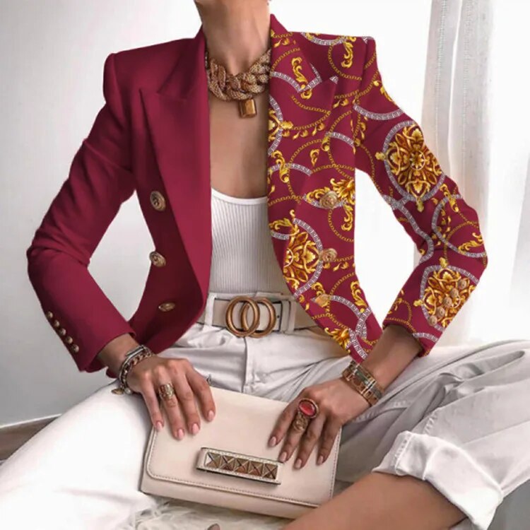 Norvielle Damen Blazer Gedruckt Tailliert
