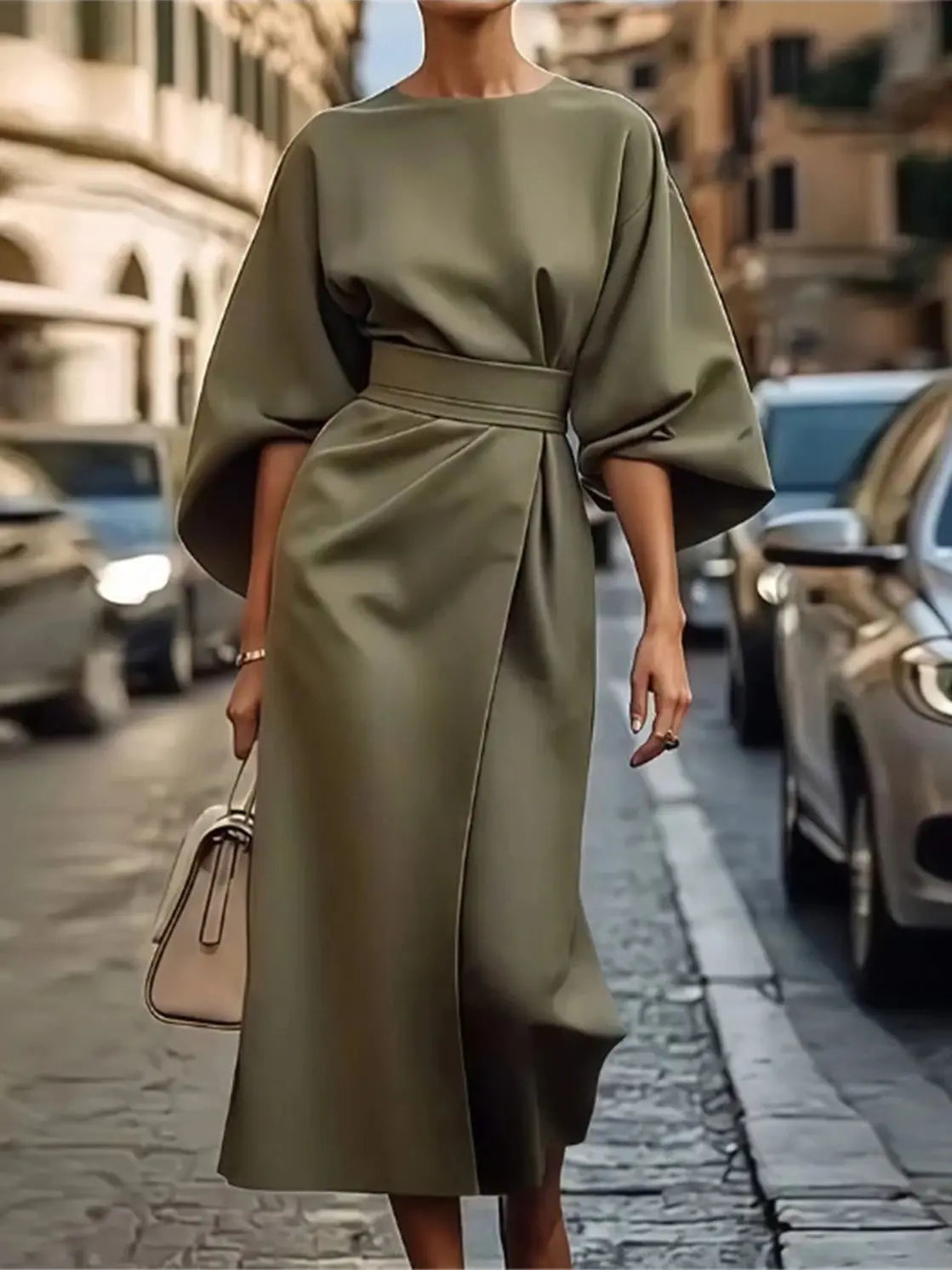 Damen Formelles Midikleid mit Laternenärmeln