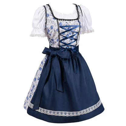 Damen Oktoberfest Kleid Kurzärmelig Spitze mit Schürze
