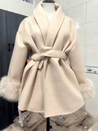 Damen Wickelmantel mit Bindegürtel Eleganz