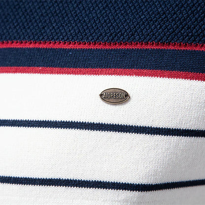 Herren Pullover Streifenmuster Merino-Wolle Bequem Marineblau