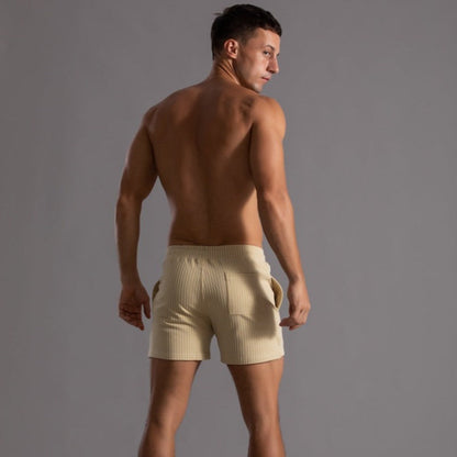 Herren Shorts Gestreift Baumwolle Beige