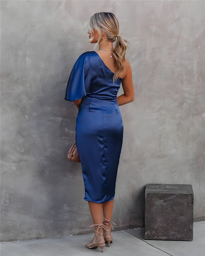 Damen Midikleid Asymmetrischer Ärmel Modern