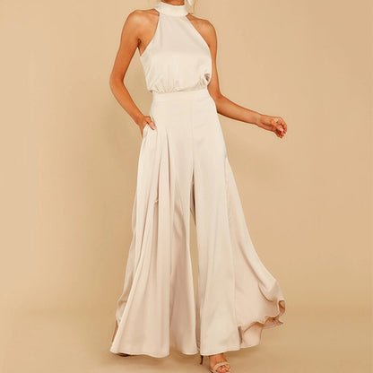 Damen Jumpsuit Neckholder Weites Bein