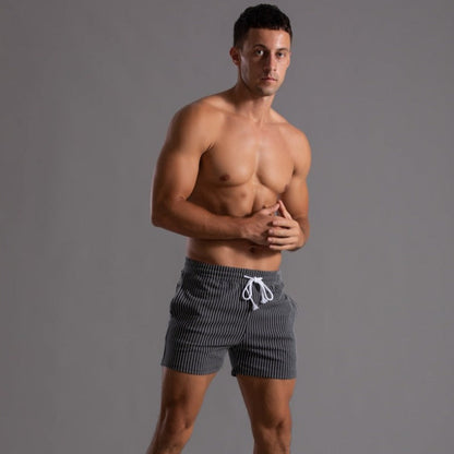 Herren Shorts Gestreift Baumwolle Beige