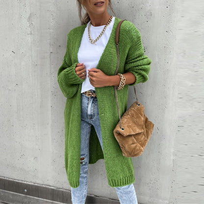 Damen Casual Langjacke Gestrickt Beige