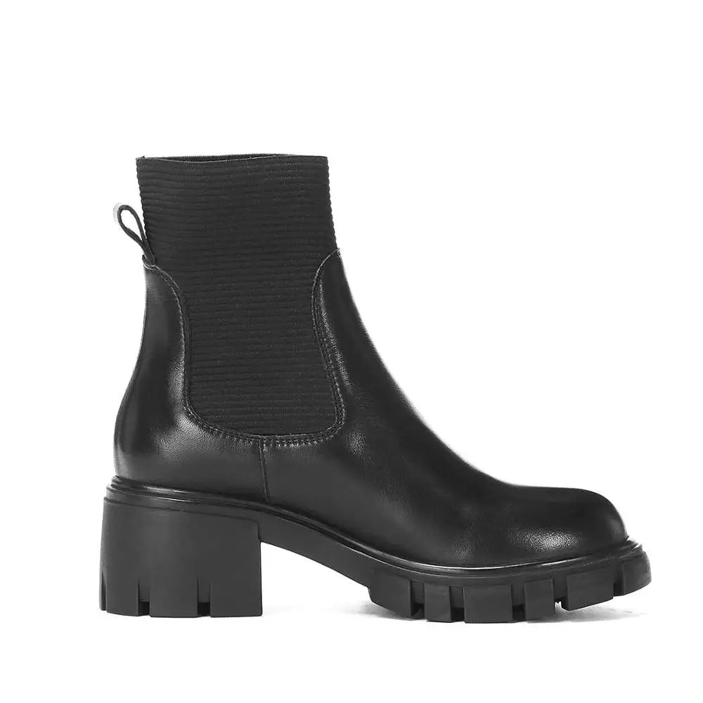 Damen Chelsea Boots Rindsleder Blockabsatz