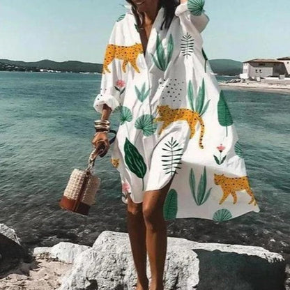 Damen Strandkleid Langarm Mit Kragen