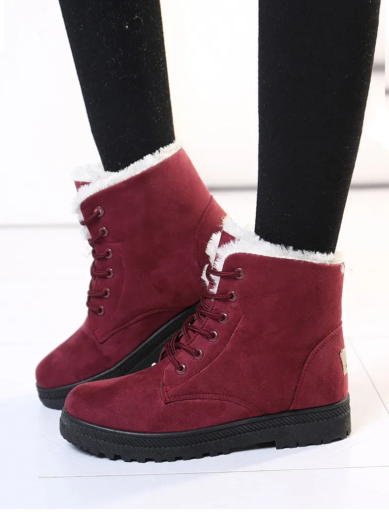 Norvielle Damen Schnürboots Gefüttert Warmfutter Rutschfeste Sohle