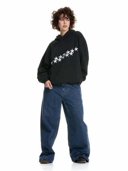 Damen Oversized Hoodie Sternen-Print Grau