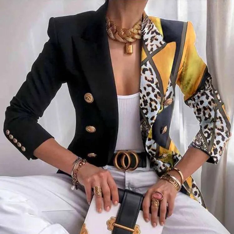 Norvielle Damen Blazer Gedruckt Tailliert