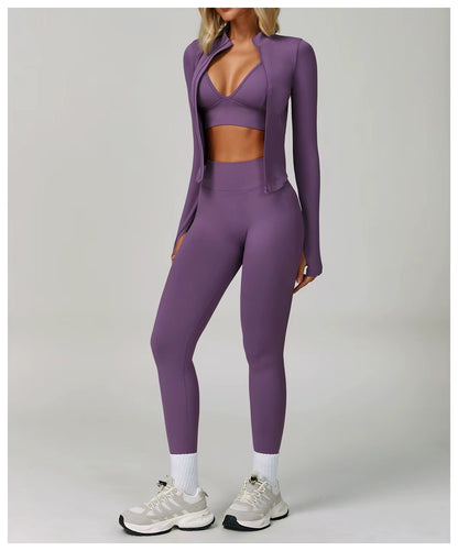 Damen Sportoutfit 3-teilig Leggings BH Jacke