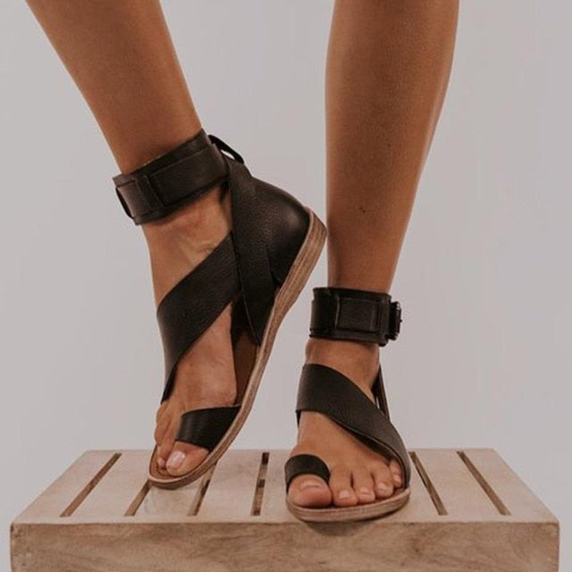 Norvielle Damen Sandalen Kreuzband Zehenring