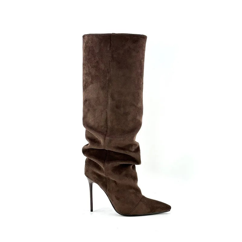 Virella Damen Stiefel Wildleder Faltenoptik Stilettoabsatz