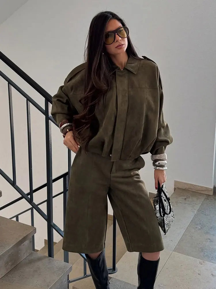 Damen Wildlederjacke Hemdkragen Locker