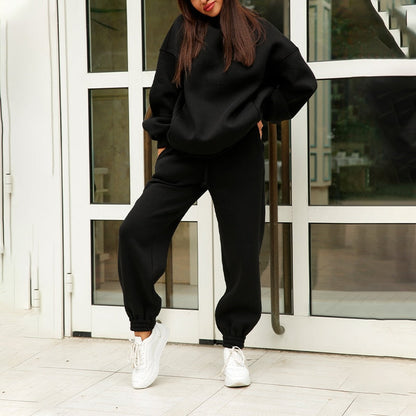 Damen Jogging-Set Oversized Weiche Baumwolle Kapuze Schwarz - Norvielle