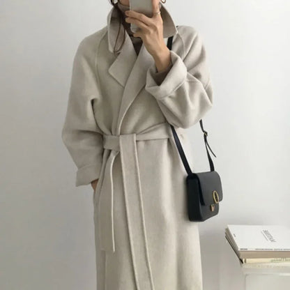 Norvielle Damen Langmantel Warm Mit Gürtel Weite Ärmel