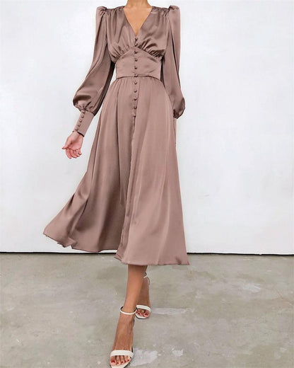 Elegante Damen Satinkleider Frühling Sommer
