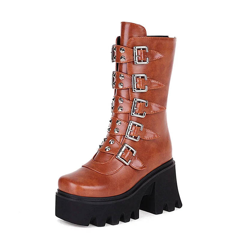Damen Hochstiefel Chunky Absatz