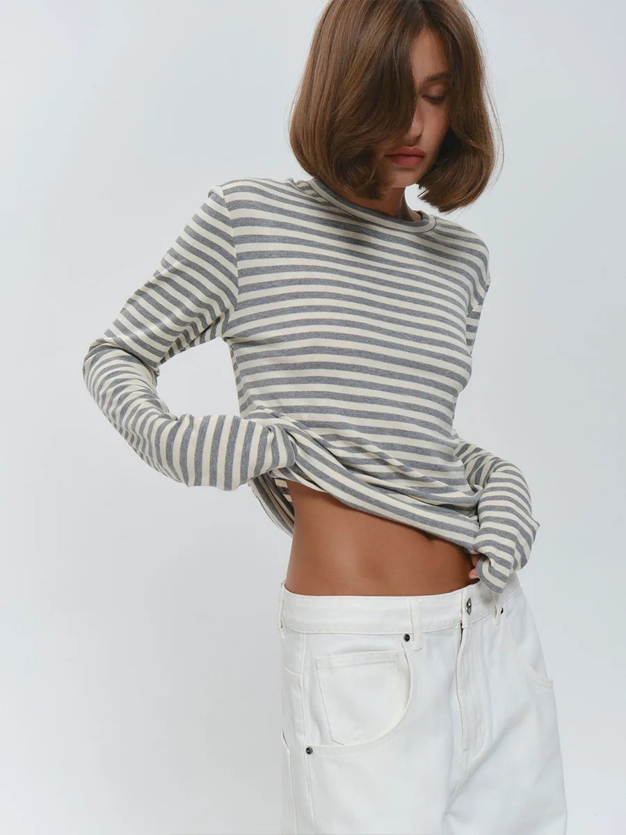 Damen Gestreiftes Langarmshirt Zeitlos Elegantes Design